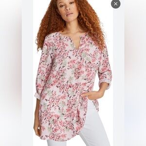 Ellos Women's Plus Size 22 Pink Floral Keyhole Neckline Tunic